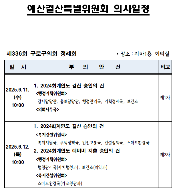 '제336회 정례회 의사일정' 게시글의 사진(12) '제336회 정례회 예산결산특별위원회 의사일정.png'
